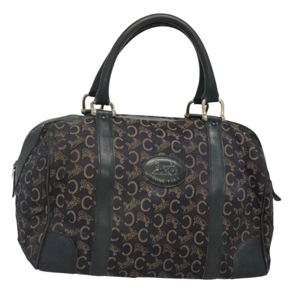CELINE C Sulky Hand Bag Canvas Navy Gold Auth - Picture 1 of 14